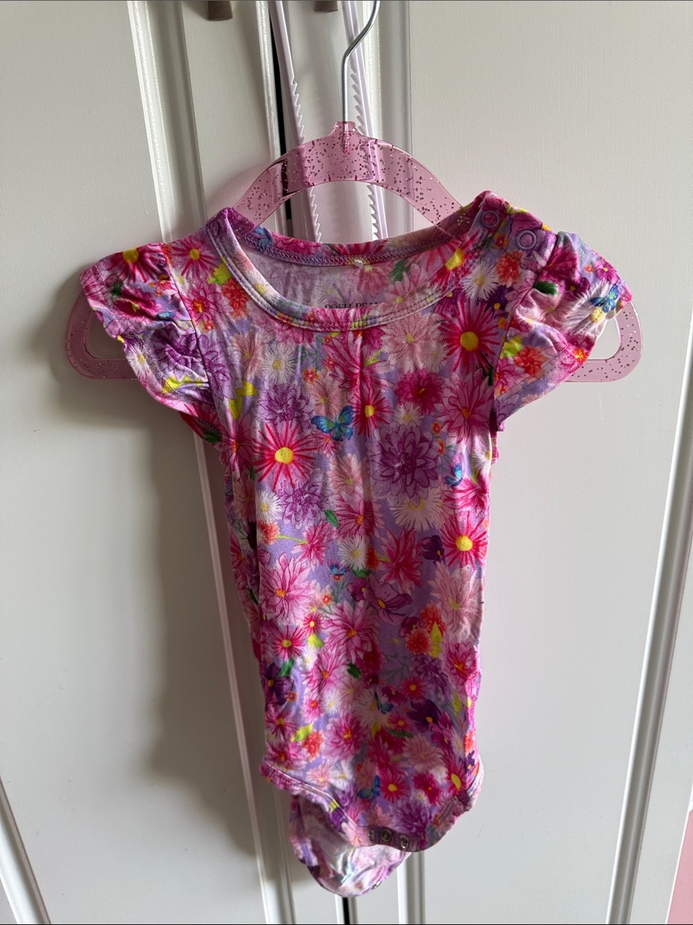 Posh Peanut Pink Floral Butterfly Short-Sleeve Bodysuit